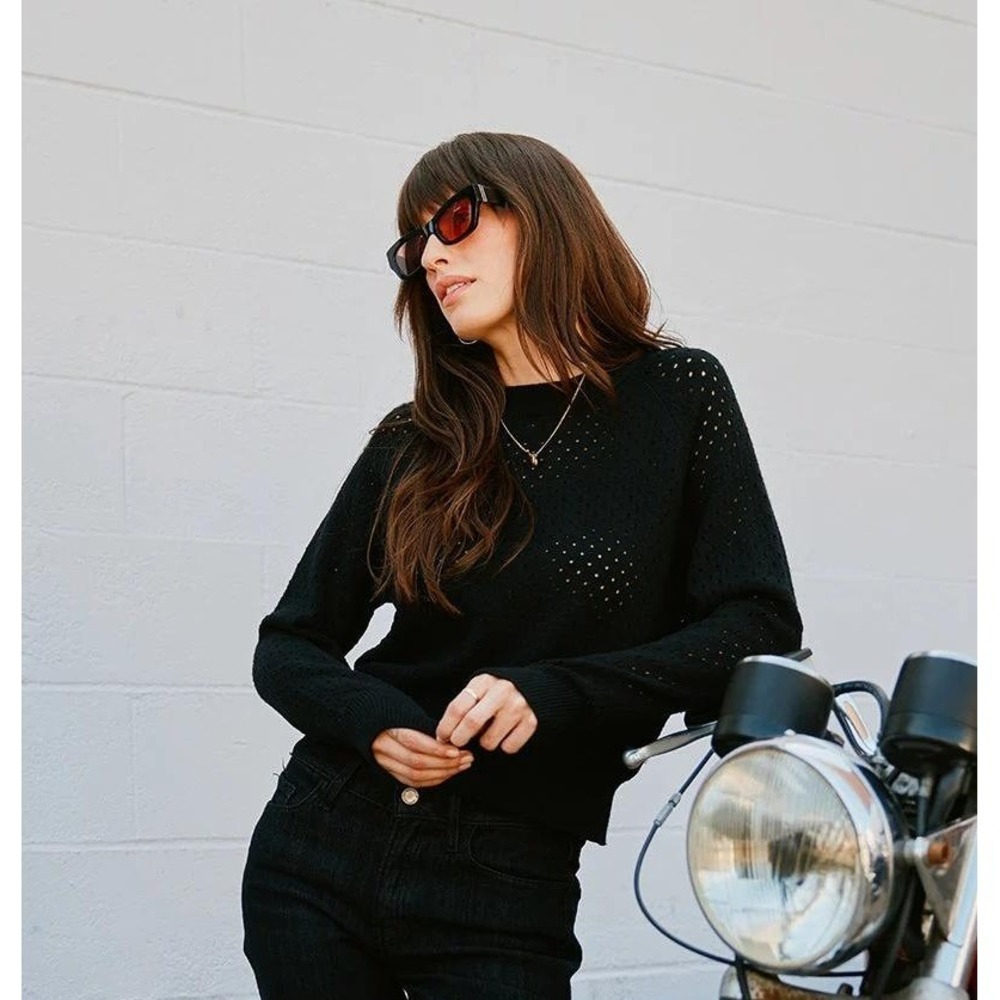 Atwyld Women Black Skybound Sweater Knit Crew Neck AW2223013 Large Biker Moto